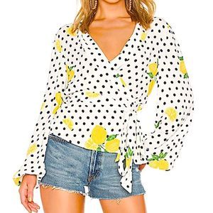 Lovers + Friends Mikayla Wrap Blouse Lemon Polka Dot